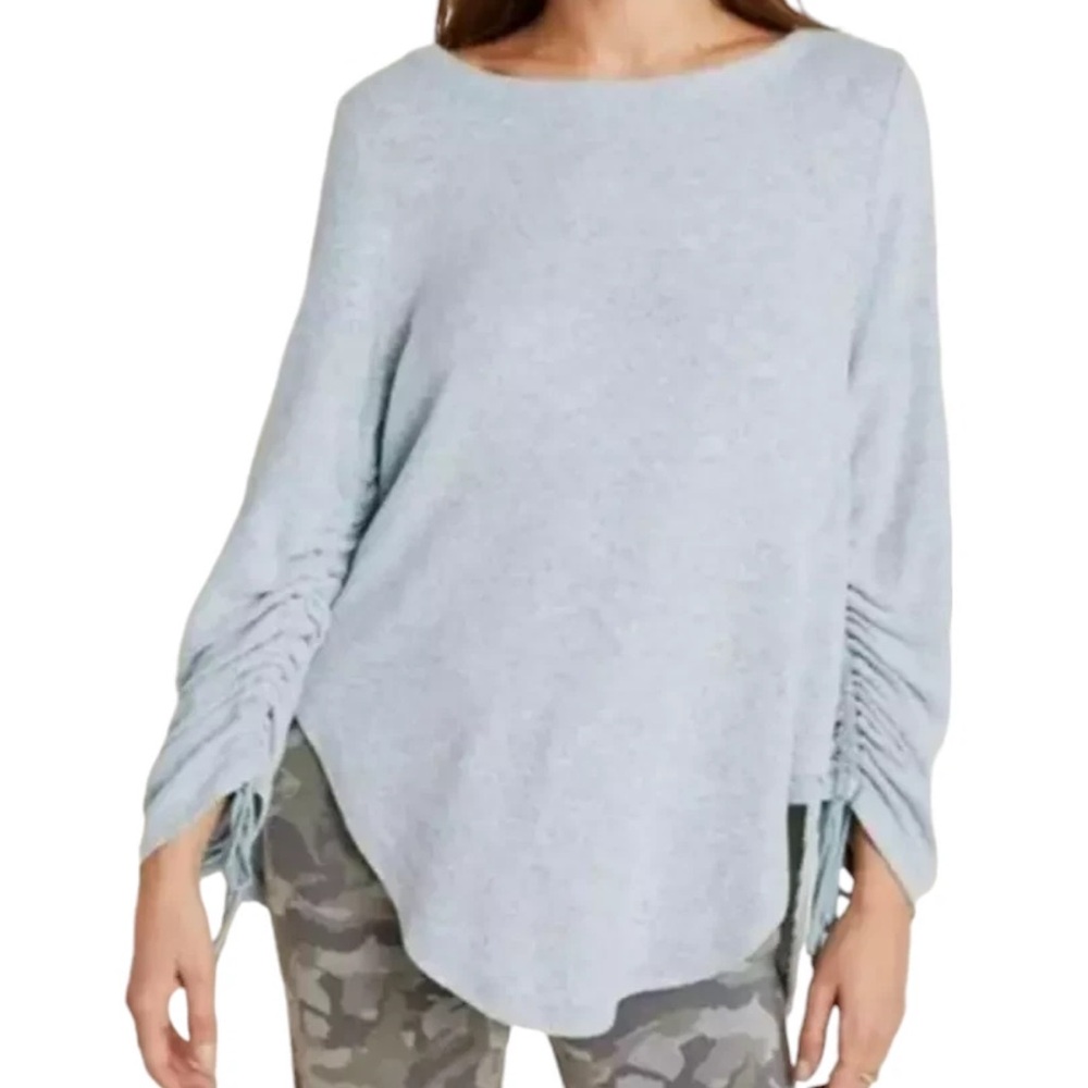 Saturday Sunday Anthropologie Light Blue Green Ruched Sleeve Top XL